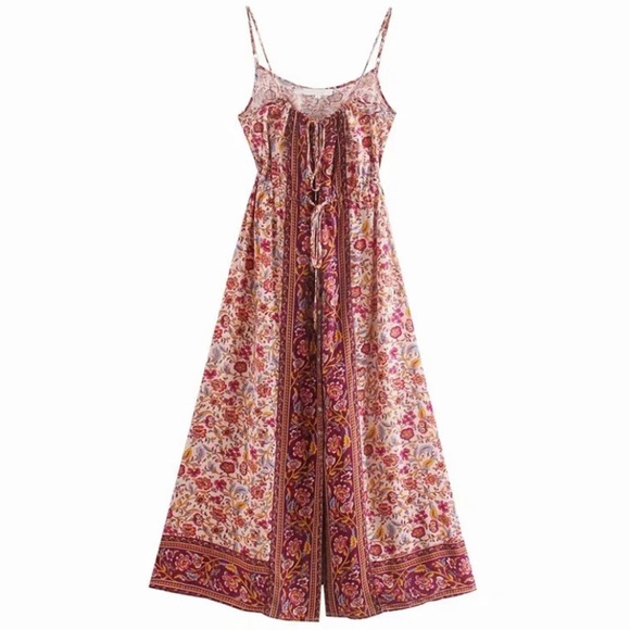 Pink Bohemian Button Front Floral Dress - Picture 2 of 10